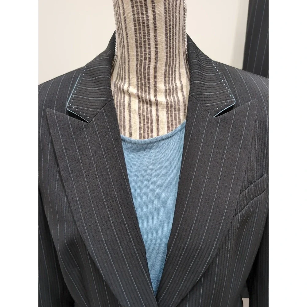 Tahari Arthur S. Levine 3pc Black Pinstripe Suit 12 Pants Blazer Tank Career Set